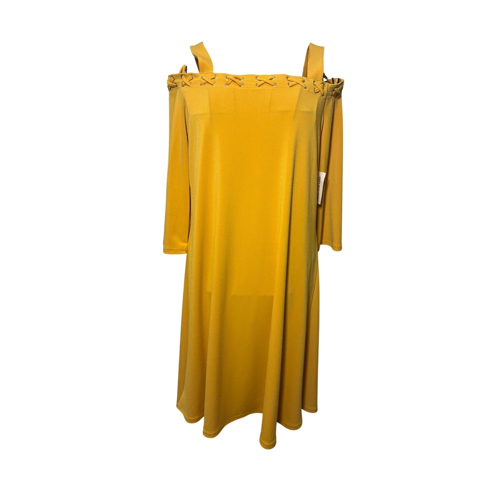 Spense NWT Mustard Yellow Cold Shoulder Lace Up Grommet Shift Dress Medium